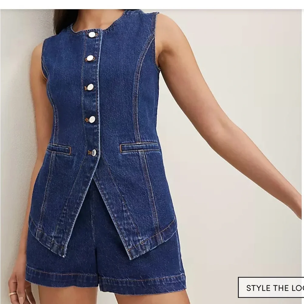 Ann Taylor Denim Sleeveless Vest with Button Front - Picture 2 of 4